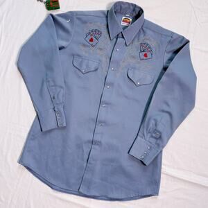 Vintage 70's Western Cards Poker Embroidered Pearl Snap Cowboy Shirt - L